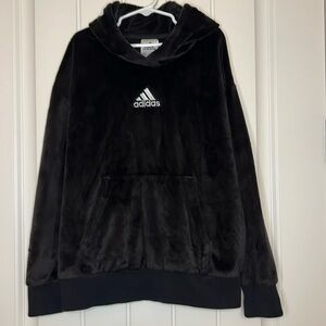 adidas Girls Black Velour Pullover Hoodie - Size M (10/12)